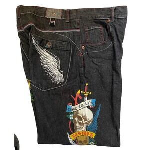 Vintage Y2K Russo Jeans Baggy Embroidered Graphic Cybergoth Grunge Punk Sz 44x32